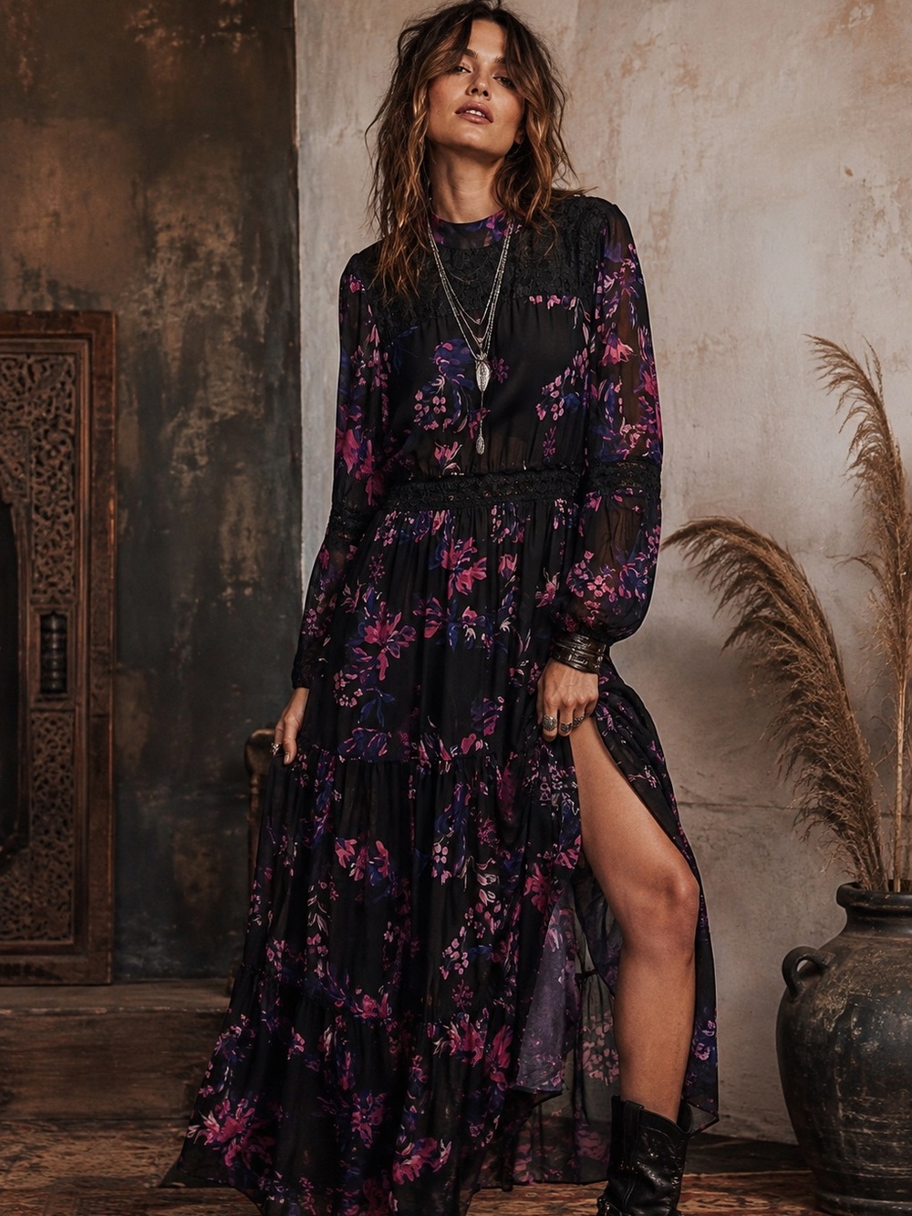 Frock & Frill for Wolf & Badger Floral Lace-Trim Maxi Dress